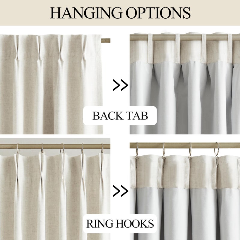 Vision Home Natural Pinch Pleated Full Blackout Curtains Linen Blended Room Darkening Window Curtains 90 inch for Living Room Bedroom Thermal Insulated Pinch Pleat Drapes with Hooks 1 Panel 60""Wx90""L - Image 5